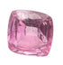 A loose cushion-cut pink gemstone with faceted edges, shown on a plain white background.