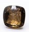 A cushion-cut smoky brown gemstone with visible internal inclusions and a faceted cut, photographed on a clean white background.