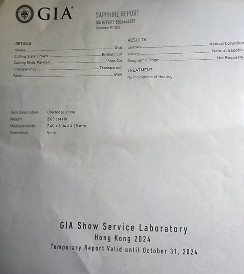 GIA Certified 2.03Cts Natural Ceylon Untreated Blue Sapphire