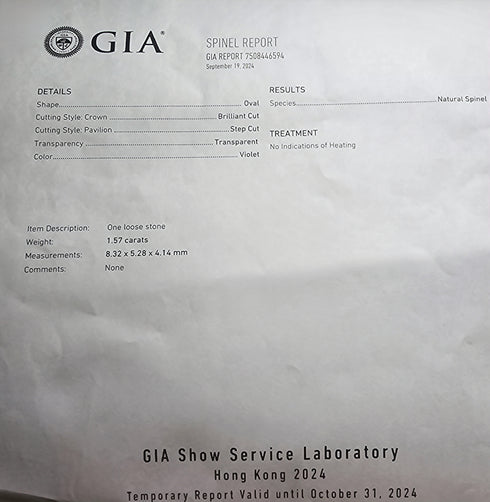 GIA Certified 1.57 Cts Natural Untreated Ceylon Spinel