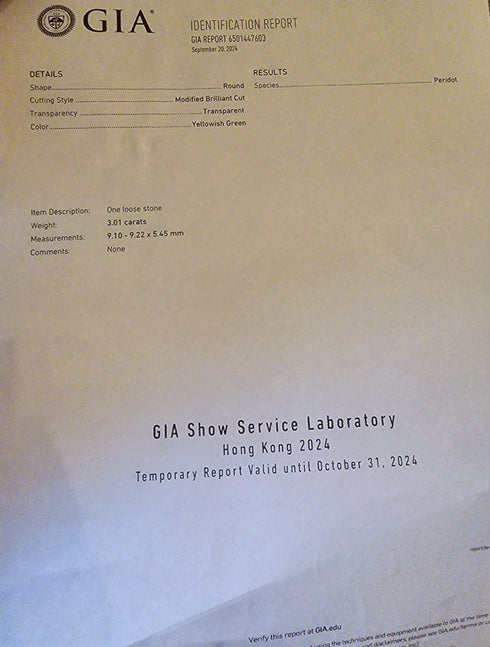 GIA Certified 3.01Cts Natural Peridot