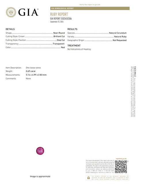 GIA Certified 0.69Ct Natural Untreated Ruby