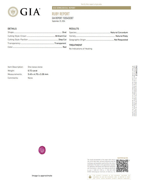 GIA Certified 0.72 Cts Natural Untreated Ruby