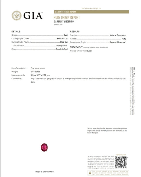 GIA Certified 0.94cts Natural Burma Ruby (Heated)