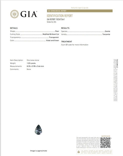 GIA Certified 1.03Cts Natural Tanzanite