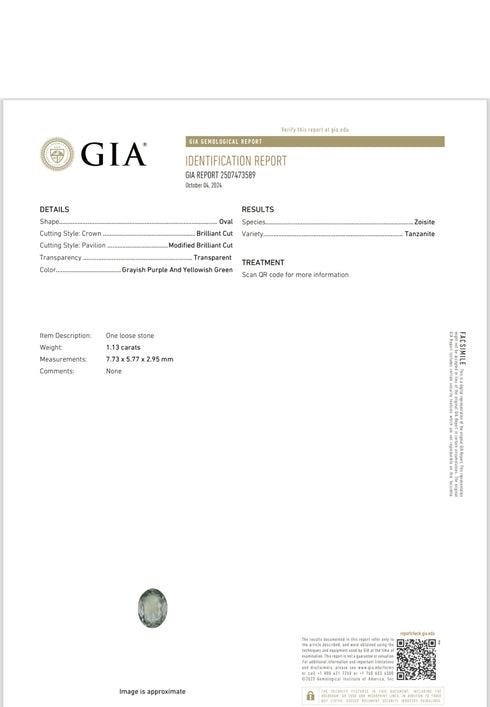 GIA Certified 1.13Cts Natural Tanzanite