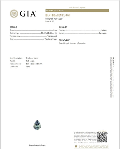 GIA Certified 1.60Cts Natural Tanzanite