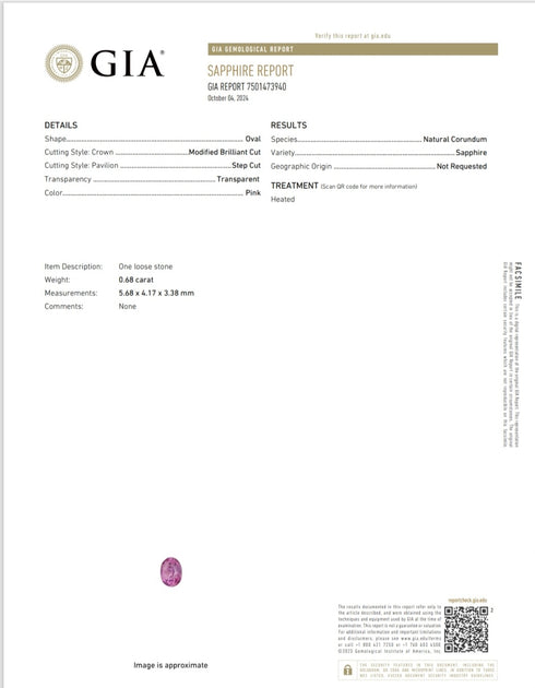 GIA Certified 0.68Cts Natural Ceylon Pink Sapphire (Heated)