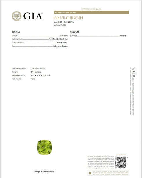 GIA Certified 3.11Cts Natural Peridot