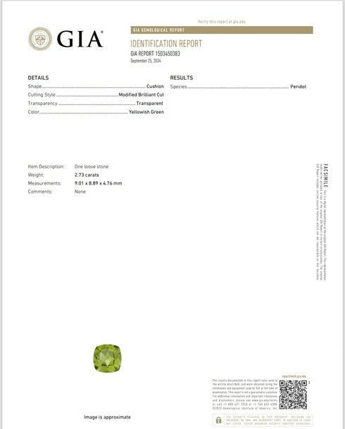 GIA Certified 2.73Cts Natural Peridot