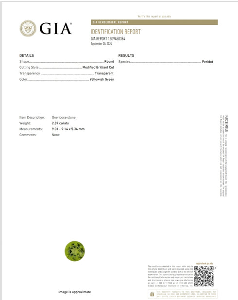 GIA Certified 2.87Cts Natural Peridot