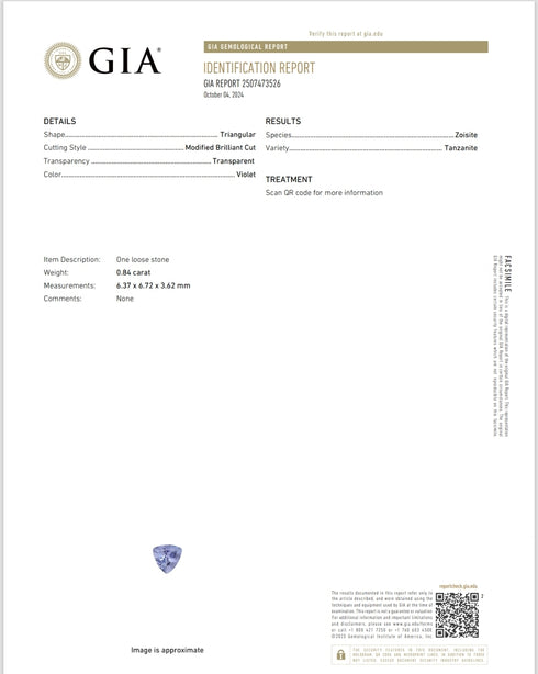 GIA Certified 0.84Ct Natural Tanzanite