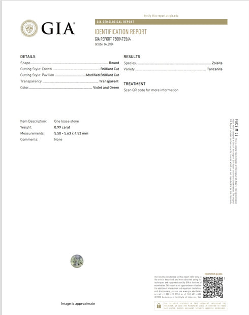 GIA Certified 0.99Ct Natural Tanzanite