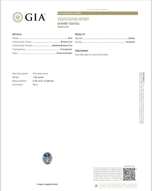 GIA Certified 1.04Cts Natural Tanzanite