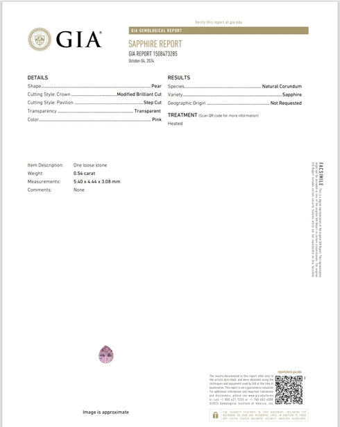 GIA Certified 0.54Ct Natural Ceylon Pink Sapphire (Heated)
