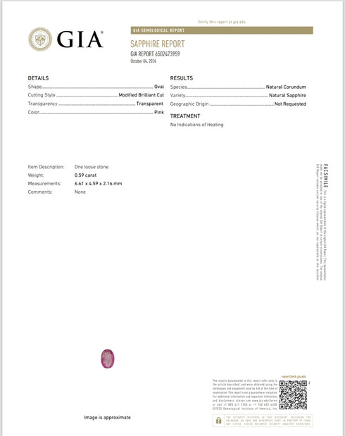 GIA Certified 0.59Ct Natural Untreated Ceylon Pink Sapphire