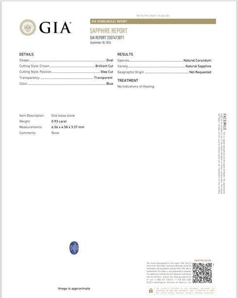 GIA Certified 0.93Ct Natural Untreated Ceylon Blue Sapphire