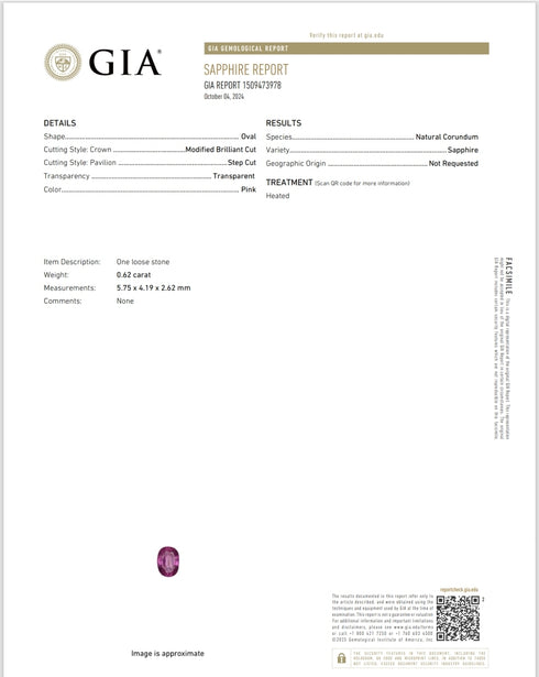 GIA Certified 0.62Ct Natural Ceylon Pink Sapphire (Heated)