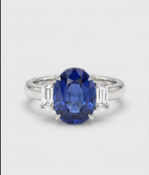 Natural Ceylon Blue Sapphire Platinum Ring NO HEAT
