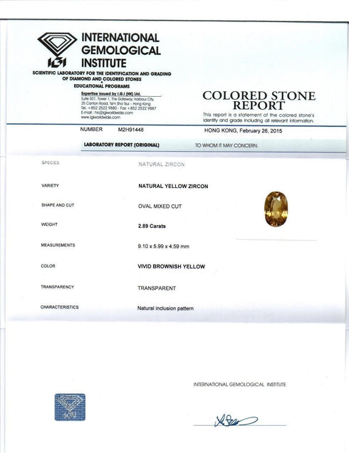 IGI Certified 2.89 cts Natural Ceylon Zircon