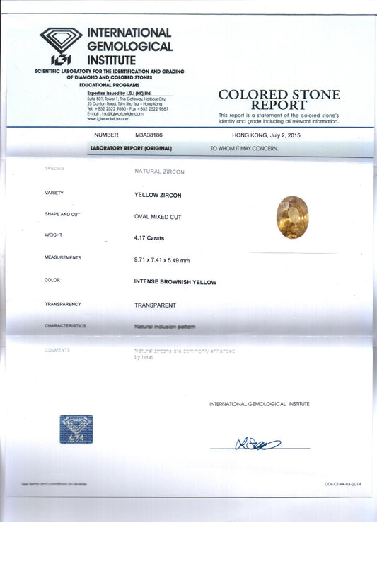 IGI Certified 4.17 Cts Natural Ceylon Zircon